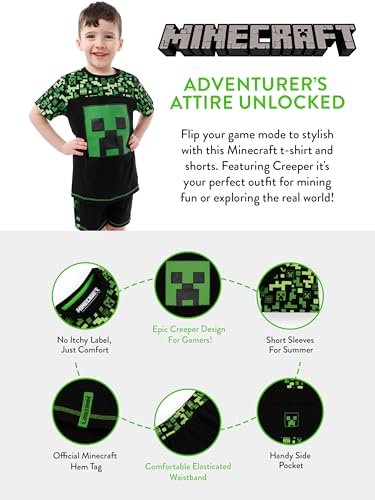 Image of Minecraft Tshirt And Shorts Set | Creeper Boys Tshirts And Summer Shorts | Gamer Boys Summer Outfits
