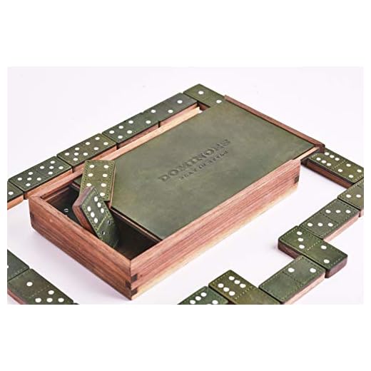 Premium Luxury Green Domino Set 28 Pieces – Leather and Wood Double-Six Dominoes Set with Wooden Case (2-4 Players)