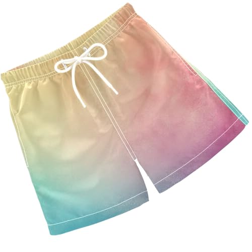 Pigsaly Boys' Swim Board Shorts Teal Rainbow Gradient Boy's Swim Trunks Kids Swimwear 2T