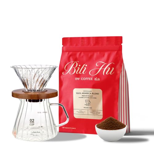 Image of Bili Hu Coffee, Pour Over Grind, 100% Arabica Blend, Medium Roast, (Pack of 1, 250 Gms)
