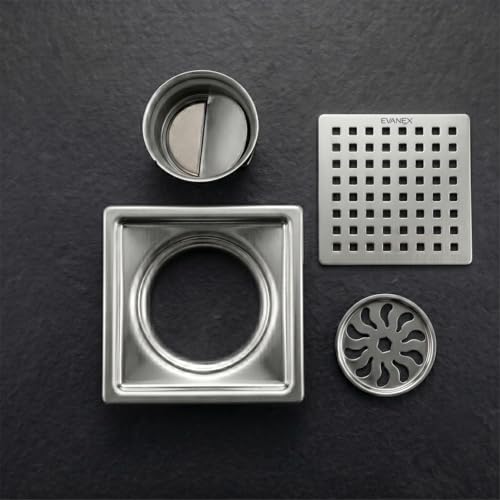 Image of EVANEX Square Bathroom Drainer | Shower Drainer Channel | 5x5 Inches Floor Drain | 304 Stainless Steel Waste Water Floor Drain with Cockroach Trap | Bathroom Jali | Bathroom Accessories Set