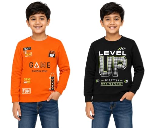 Image of NammaBaby Boys Loopknit Cotton Round Neck T-Shirt Chest Printed Full Sleeves Sweatshirt for Light Winters Pack of 2