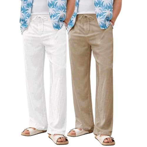 Image of GRECIILOOKS Men's Linen Trousers | Loose Fit Linen-Cotton Casual Pants for Men | Relaxed Office Wear Formal Trousers for Men | Stylish Beige & Pants