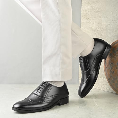 Image of Centrino Men's Formal Lace-Up Shoes | Soft & Comfortable Oxford Brogue Dress Formal Shoe| Stylish Looking Lace Up Medallion Toe Perforated for Business Formal Wedding & Office Wear (9359)