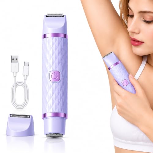 Image of VIFERA 2-in-1 Bikini Trimmer & Electric Shaver for Women - Rechargeable Razor for Bikini Line, Underarms, Legs & Face - Stainless Steel Blades, 120-Min Cordless Runtime, Wet & Dry Use (Purple)