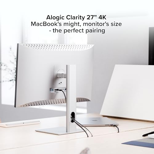 ALOGIC Clarity 27” 4K UHD LCD Monitor | USB-C 90W Power Delivery | 16:9 Silver & Black | Adjustable Stand - Image 3