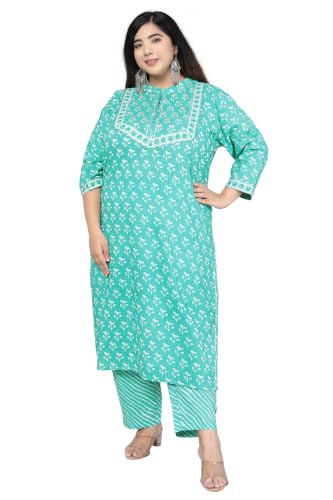 Image of MIRCHI FASHION Plus Size Pure Cotton Kurta Set for Women | 3 Piece Printed Straight Fit 4XL 5XL Kurta Pant Set with Dupatta | Ethnic Work Wear Set | 3XL 4XL 5XL Salwar Suit