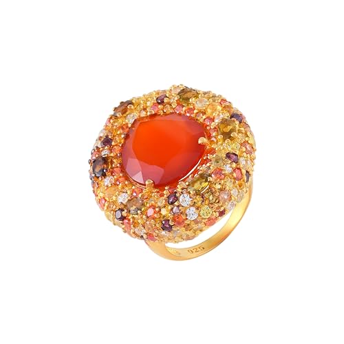 Bague plaquée or jaune avec citrine carrée et topaze blanche ronde 62