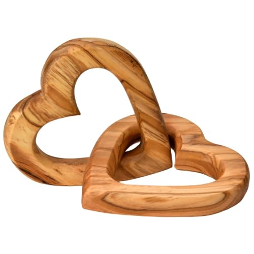 KASSIS Cœurs en Bois d'olivier pour Les Jeunes mariés, pour la Saint Valentin, Un Anniversaire de Mariage - Cœurs en Bois reliés (Gravure au Choix, 6 cm)