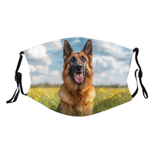 Rqwaaed German Shepherd Dog Face Mask Washable Reusable Adults Breathable With 2 Filters