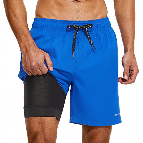 Image of HODOSPORTS Mens 7 inch Swim Trunks with Compression Liner S-6XL Quick Dry Swimming Shorts Zipper Pockets Swimsuits