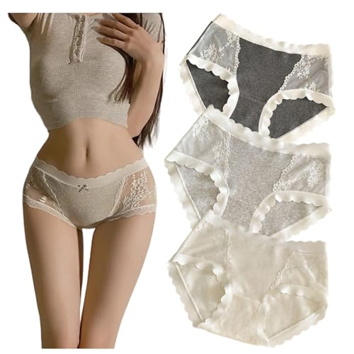 Cute Lace Ruffled Trim Panties for School Girls Teen Wavy Waistband Cotton Crotch Underwear Mid Rise Briefs