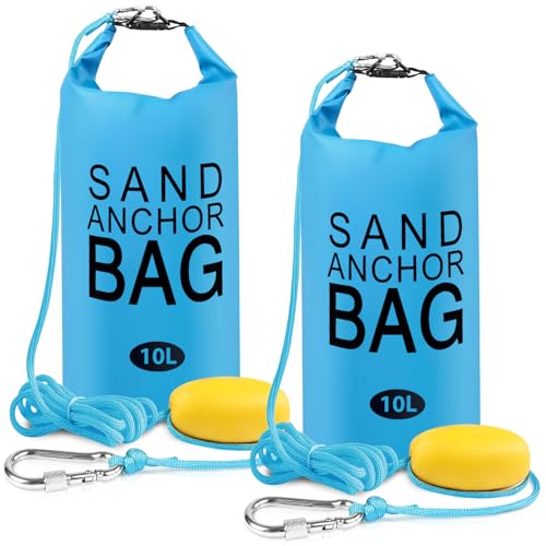Phoncoo 2 Pack 10L Sand Anchor Bag 2 in 1 Jet Ski Anchor Kit for Float with Adjustable Buoy Waterproof Dry Bag for Jetski Kayak Boat Water Sports - Blue