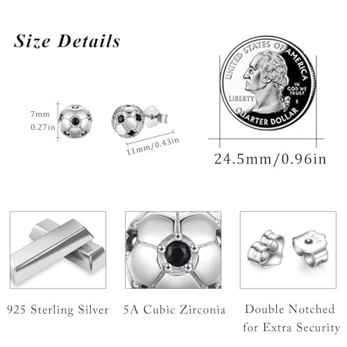 925 Sterling Silver Soccer Ball Earrings - Sports Jewelry Gifts for Women and Men 5
