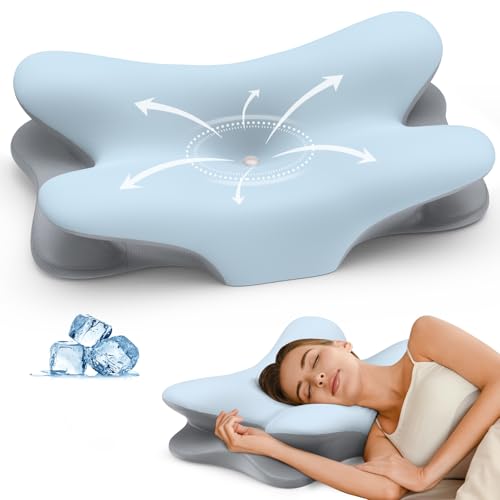 Cervical Neck Pillow for Pain Relief - Ergonomic Side Sleeper Pillow for Neck Support, Cooling...