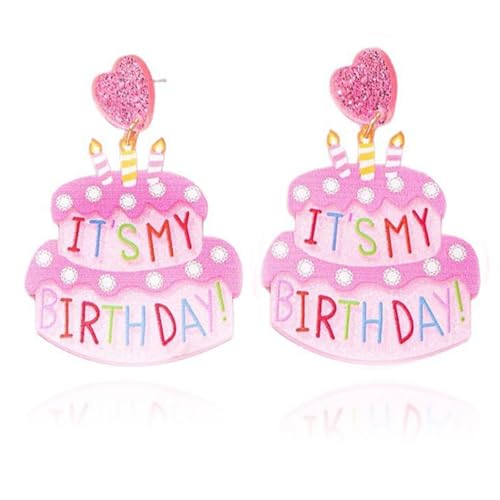 MALOYANVE Birthday Cake Earrings for Women Funny Sweet Colorful Acrylic Lightweight Cakes Candle Happy Birthday Letter Dangle Drop Earrings for Women Celebration Birthday Party Holiday Fashion Jewelry Gifts (Style 4)