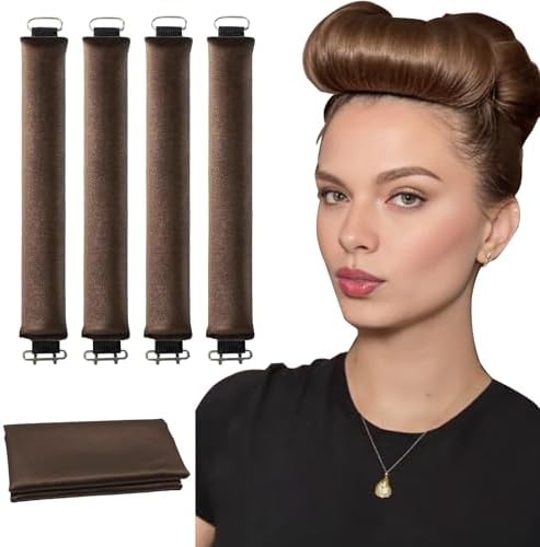 lipmo Heatless Curls Overnight, 5 Pcs Heatless Hair Curlers to Sleep in Overnight Blowout Rods No Heat Hair Rollers Curling Rods for Women Blowout Look Long Hair Styling Tools - Brown