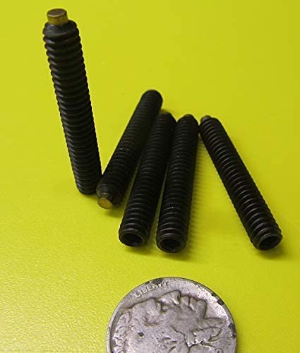 Black Oxide Steel Brass Tip Set Screw 1/4-20 x 1.50" (1 1/2") Thread Length 5 pcs