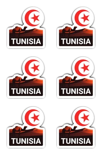 Pegatinas: 50 mm, 6 unidades, juego de 6 pegatinas de vinilo, diseño de Túnez, 50 mm, resistente a la intemperie, recuerdo de viaje