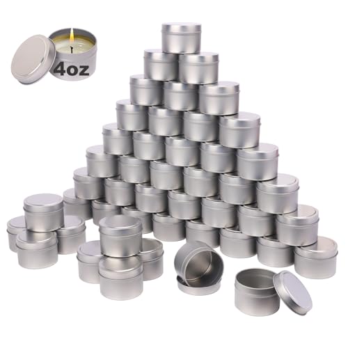 Biugaaufai 72 Pack 4 oz Sliver Metal Candle Tins with Lids Round Bulk Metal Candle Jar Matte Finish Round 4 oz Candle Tins for DIY Candle Making and Storage