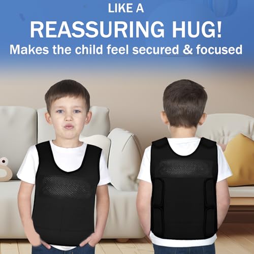 Image of Vest for Kids (Medium, Ages 8+) Compression Vest for Kids, Including 6 Removable Weights Black