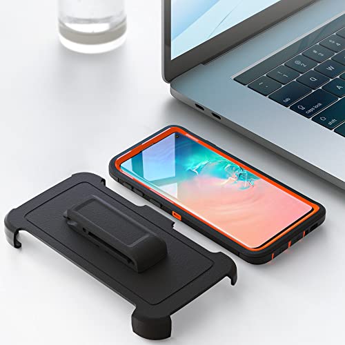 Image of Case for Galaxy S10 with Clip, Heavy-Duty Tough Rugged Shockproof Drop Protective Cover Cases for Samsung Galaxy S10, Black+Orange