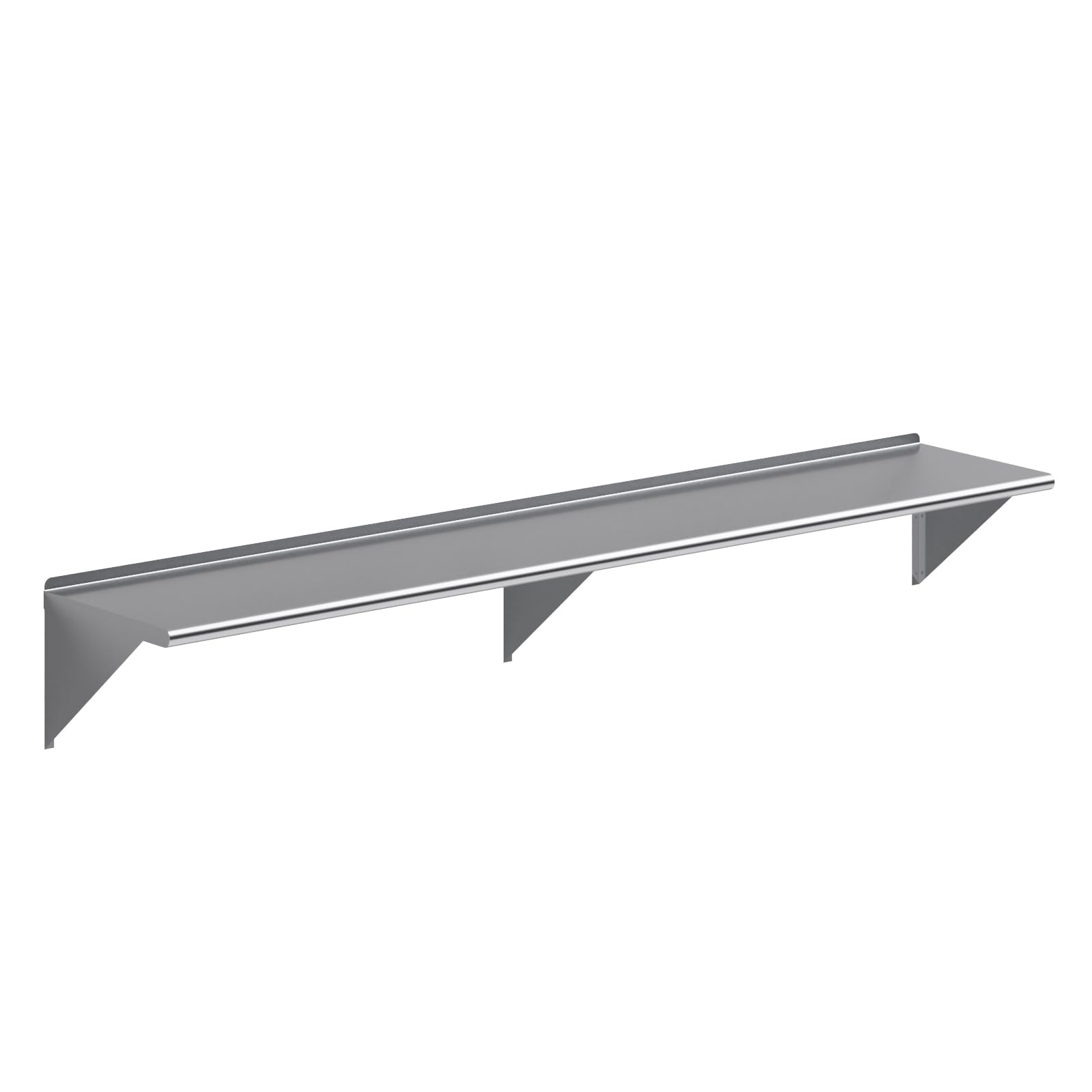 AmGood 18 in. x 96 in. (8 ft) Stainless Steel Wall Shelf with Backsplash - Microwave Shelf, 18 Gauge 430 NSF Commercial, Holds 605 lbs, Bullnose Edge, Brackets Included, for Kitchen, Garage &amp; Laundry