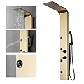 BWE Stainless Steel Shower Panel Tower System,3 In 1 Multi-Function Shower Panel,Rainfall Shower Head Massage Body Jets and Handheld Shower Spray,Wall-Mount Shower Column,Polished Gold