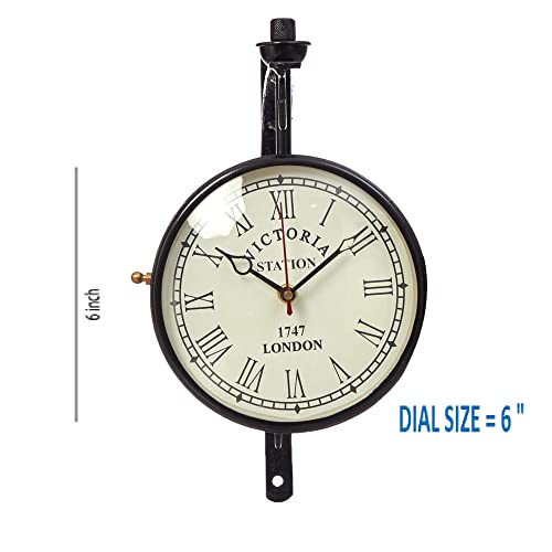 Image of YMRR Double-Sided Vintage Station Wall Clock | Victoria Style Antique Metal Hanging Clock for Home Decor | Railway Platform Design | Decorative Analog Clock for Living Room & Office, (6 inch)