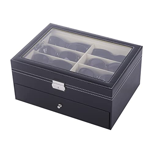 Autoark Leather 16 Piece Eyeglasses Storage And Sunglass Glasses Display Drawer Lockable Case Organizer,Black,Aw-093 #TOP6