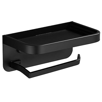 2 in 1 Toilet Paper Holder with Phone Shelf for Bathroom Washroom Wall Mounted Black Color ERNP