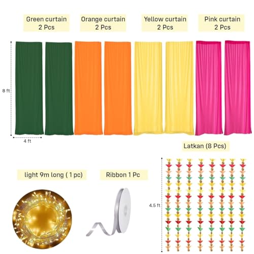 Image of Party Propz Ganpati Decoration Setup for Home - 18Pcs Ganpati Decoration Items with Triangle Hanging, Fairy Light, Varamahalakshmi Decorative Items, Backdrop Cloth for Decoration Pooja (Net Curtain)