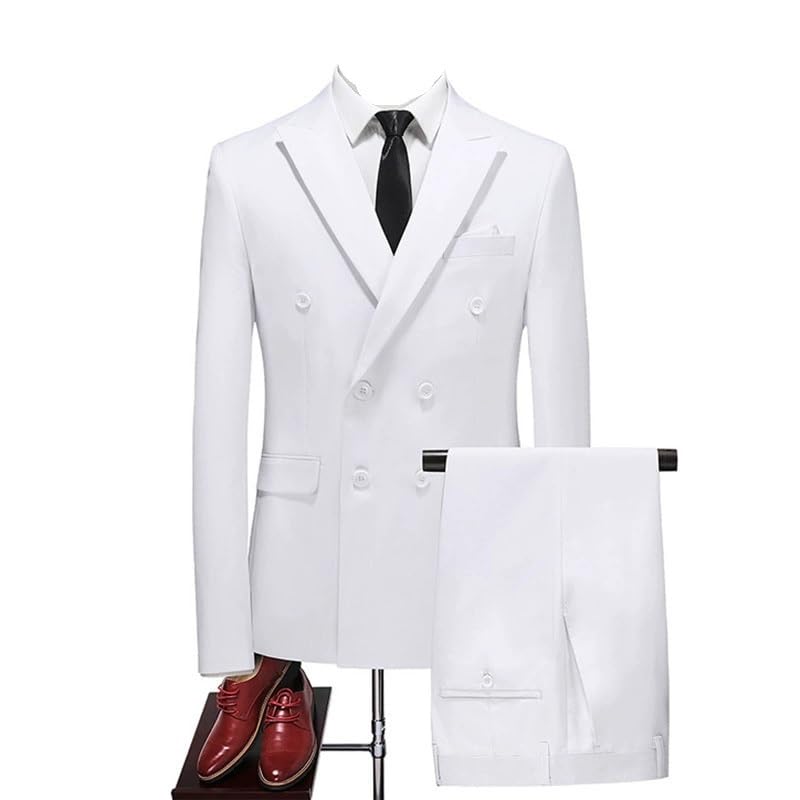 Men's Tuxedo Suit 2 Piece Slim Fit Pants Formal Outfit for Wedding Party Prom Business Office Event(White,XXXXX-Large)