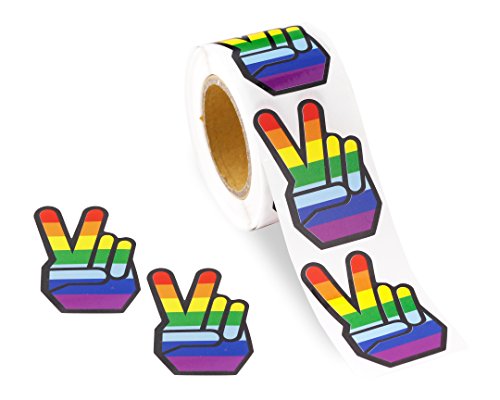 250 Rainbow Peace Sign Stickers for LGBTQ Gay Pride Awareness, Parades & Events - Rainbow Hand Shaped Flag Stickers - Great for Fundraising Events and Marches
