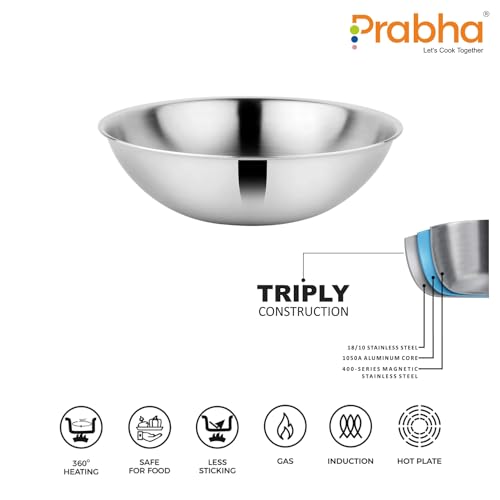 Image of Prabha Stainless Steel Prima Tasla with Flat Bottom, Tasla, 20cm, 1.8 L Capacity, Perfect for Kitchen Need, Induction and Gas Stove Compatible Without Lid.