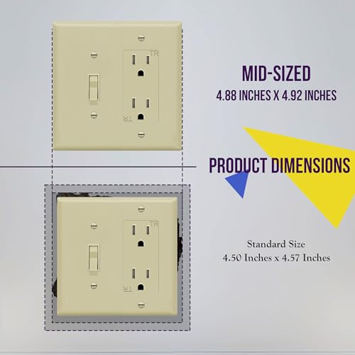 Image of ENERLITES Combination Toggle Switch /Decorator Switch Wall Plate, Mid-Size 2-Gang 4.88 x 4.92 inch, Polycarbonate Thermoplastic, 881131M-I, Ivory