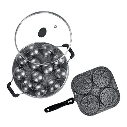 Image of Sumeet NonStick Twin Star Cookware Set (Grill Appam Patra with Glass Lid - 12 Cavity - 22cm Dia + Mini Multi Snack Maker - 4 Cavity -19.5cm)