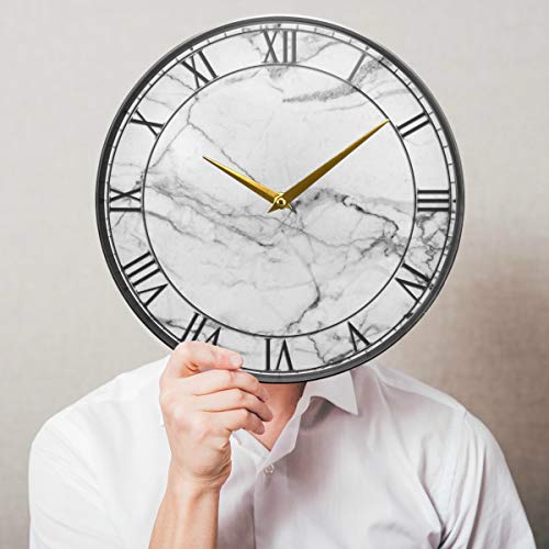 Vvfelixl G44059218P401C436S808 Marble Silent White Mable Texure Large Wall Clock Battery Operated Silent 12 Inch Round Mute Quiet Desk Clock Decoration Home Decor Living Room Modern thumb #4