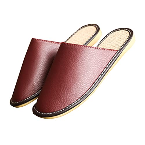 Leather Slippers For Men Indoor Outdoor，Fashion Non-Slip Home Slippers，Unisex Genuine Leather Slippers Flat House Shoes Closed Toe Slip On Outdoor Indoor
