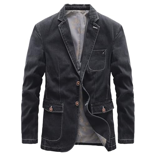 Men's Notch Lapel Vintage Style Denim Suit Blazer Jacket Sport Coat