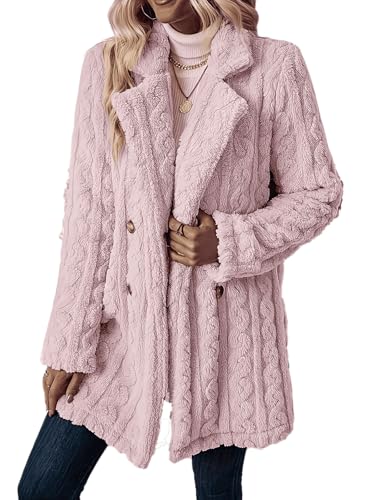 Women's Fall Winter Fuzzy Fleece Jackets Lapel Open Front Long Teddy Cardigan Coat Warm Faux Fur Sherpa Outerwear