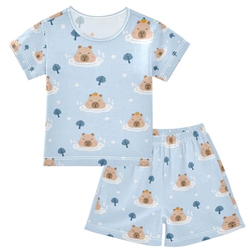 senya Tropical Bathing Cute Capybara Summer Pajamas Set Short Cotton Sleepwear 2 Piece
