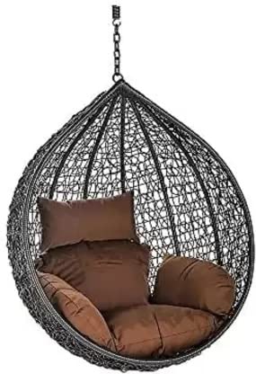 Hanging Swing Chair Without Stand Include Soft Fluffy Cushion - Hammock Chair, Egg Swing Chair for Balcony, Bedroom, Garden, Outdoor, Indoor, Terrace (Silver with Brown Cushion)