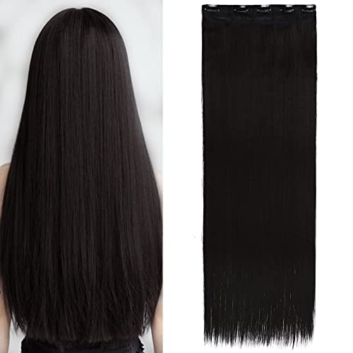 S-noilite® Clip in Extensions Halbperücke Haarverlängerung Haarverdichtung Haarteil 3/4 Perücke Glatt One Piece(76cm,Dunkelschwarz)