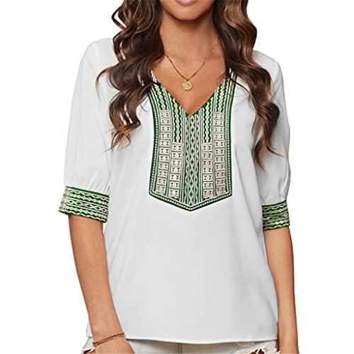T-shirt pour femme col v manches coudes haut ample été respirant
