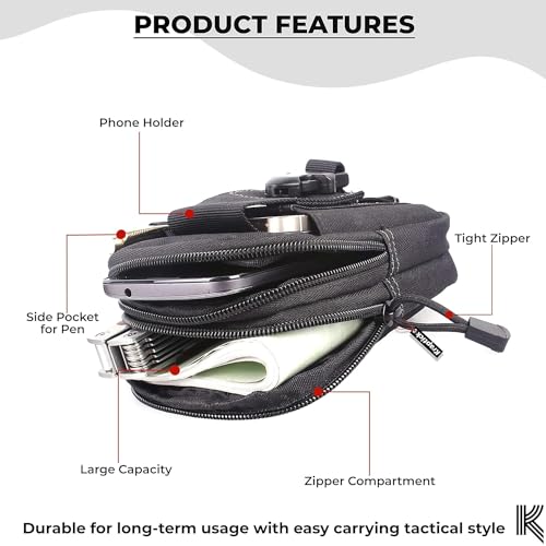 Image of Kraptick Multi-Purpose Water Resistant Waist Bag with Dual Compartment, Waist Bag Mobile Phone Holder, Waist Pack for Men, Women Camping Hiking Pouch (Beige & Black) (Combo of 2)