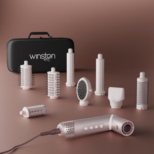 Image of Winston Flexy 8 in 1 Hair Multi Styler with Auto-Wrap Curler | 1400W High-Speed Ionic Hot Air Brush & Dryer | Straightens, Curls, Volumizes & Smooths | Anti-Frizz Styling Tool for Women | Travel Case Included