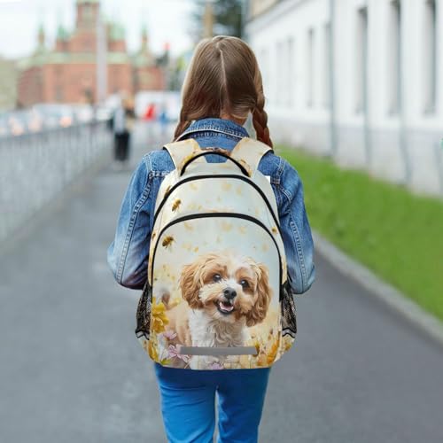 Dog Backpack for Students Boys Girls Cockapoo Dog Bees Sunflowers School Bag Travel Daypack Rucksack3