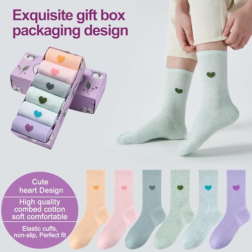 Image of inhees Women's Cotton Crew Socks - 6Pairs Above Ankle Fun Cute Heart Bootie Dress Socks - Gifts for Mother /Her