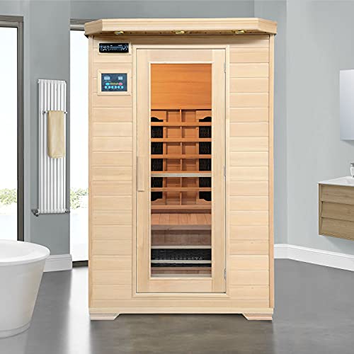 Artsauna-Infrarotkabine-Oslo-Waermekabine-mit-Keramikstrahler-LED-Farblichttherapie-fuer-2-Personen-Infrarotsauna-120x100-cm-aus-Hemlockholz